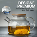 Chaleira de Vidro Borossilicato Utilli – 1 Litro, Tampa de Bambu