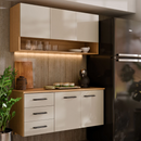 Armário de Cozinha Eliza – Design Ripado 3D com Balcão de 3 Gavetas Telescópicas