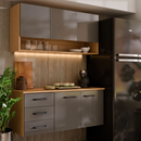 Armário de Cozinha Eliza – Design Ripado 3D com Balcão de 3 Gavetas Telescópicas