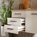 Armário de Cozinha Eliza – Design Ripado 3D com Balcão de 3 Gavetas Telescópicas