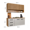 Armário de Cozinha Eliza – Design Ripado 3D com Balcão de 3 Gavetas Telescópicas