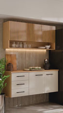 Armário de Cozinha Eliza – Design Ripado 3D com Balcão de 3 Gavetas Telescópicas